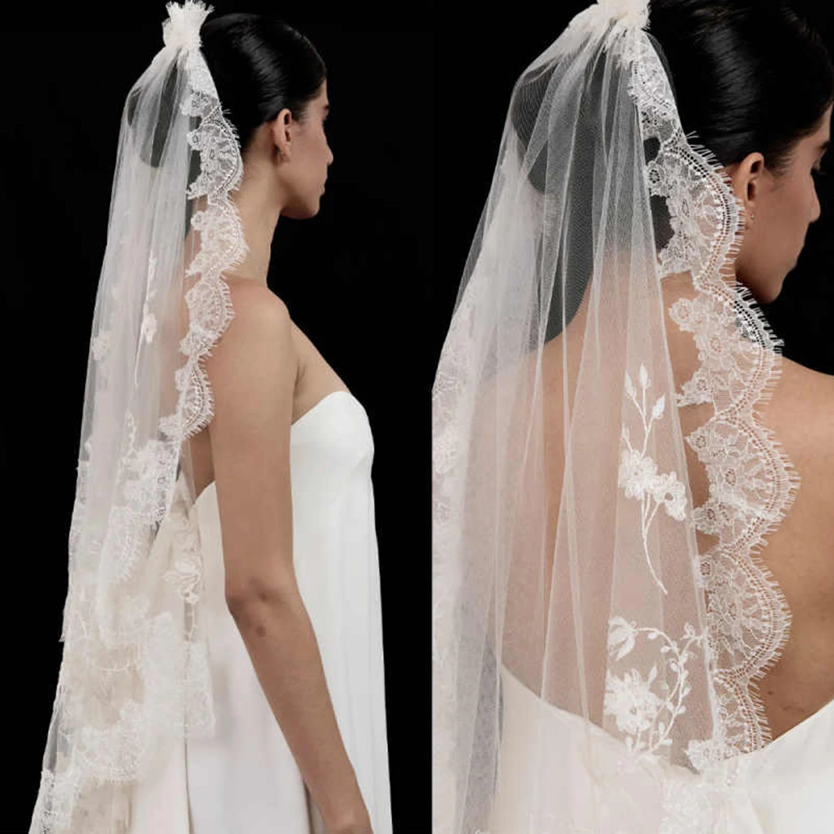 

Высококачественная свадебная фата, длинная 1-слойная фата с расческой, кружевная аппликация, элегантные свадебные аксессуары по индивидуальному заказу