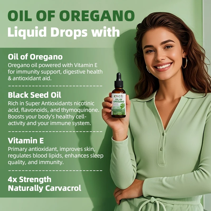 Alliwise 60ML Organics Oregano Oil Drops with Vitamin E & Black Cumin Seed Oil for Immune Support Digestive Health Respiratory Health Support Cleanse & Detox Support Promotes Healthy Flora Balance