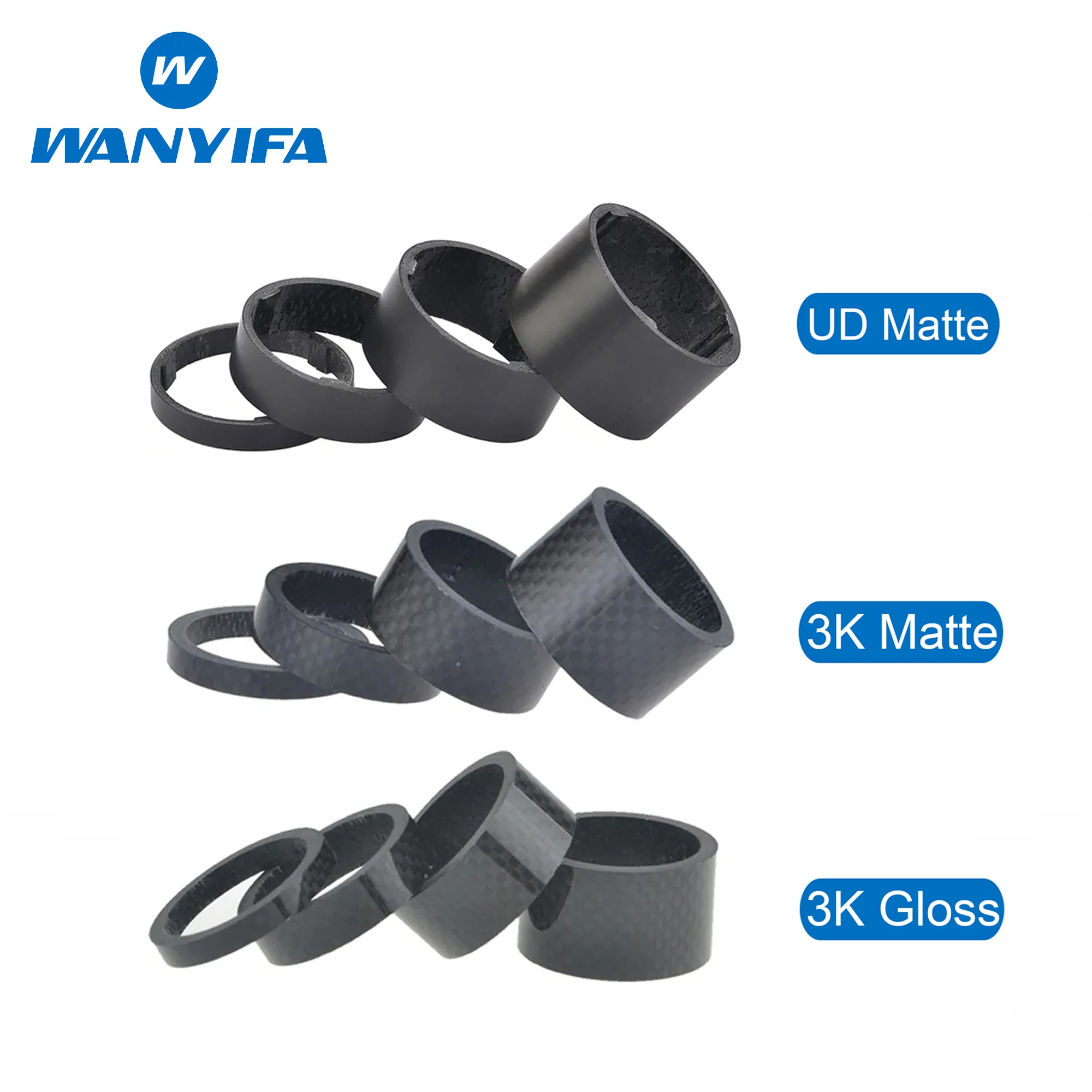 Wanyifa 4pcs 3K/UD Carbon Fiber Headset Fork Spacers Kit Bicycle Front Fork Handlebar Washer Ring Gasket 5+10+15+20mm Set