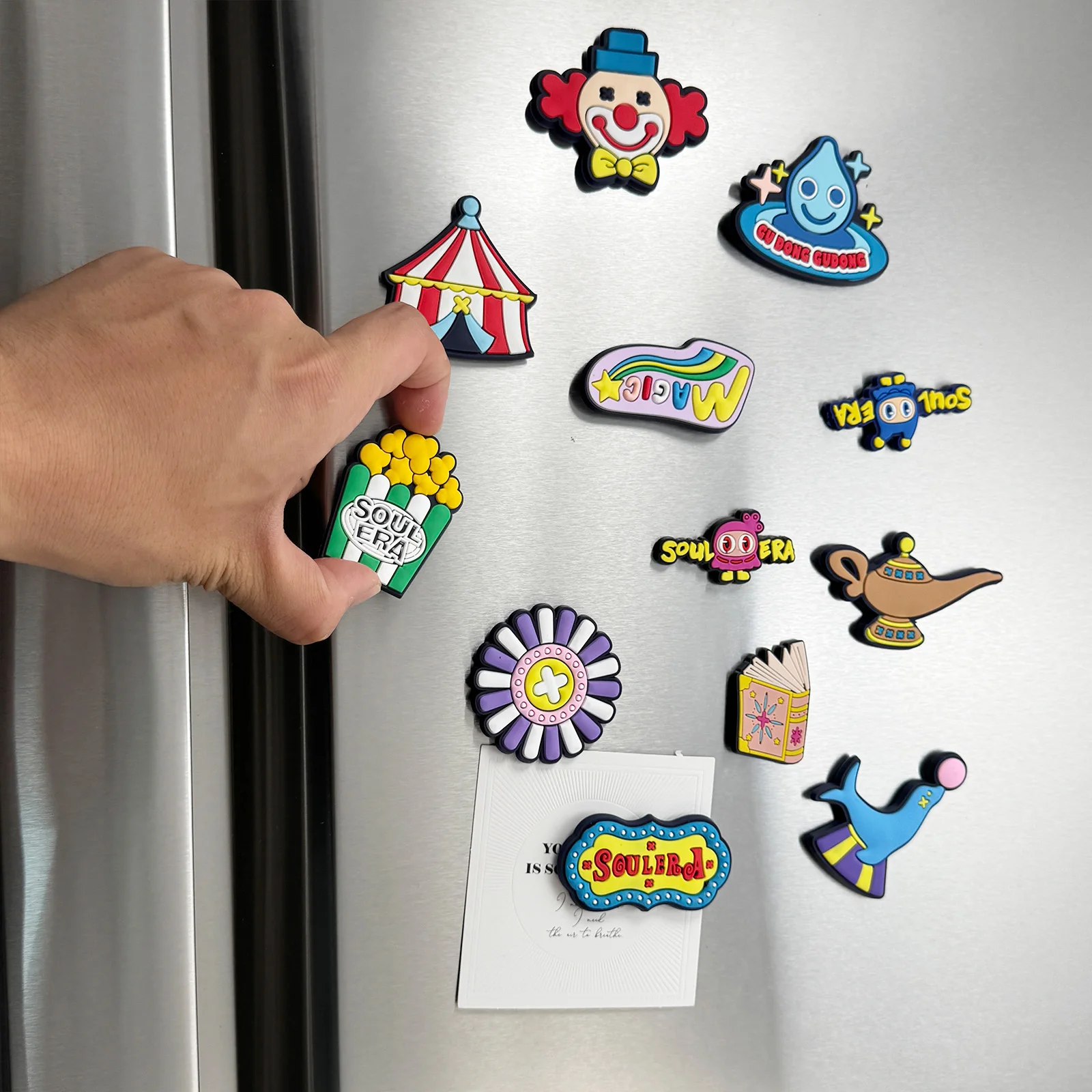 12Pcs Cute Cartoon Circus Fridge Magnets Creative Soft Glue Magnetic Sticker Early Education Sticker Refrigerator Sticker