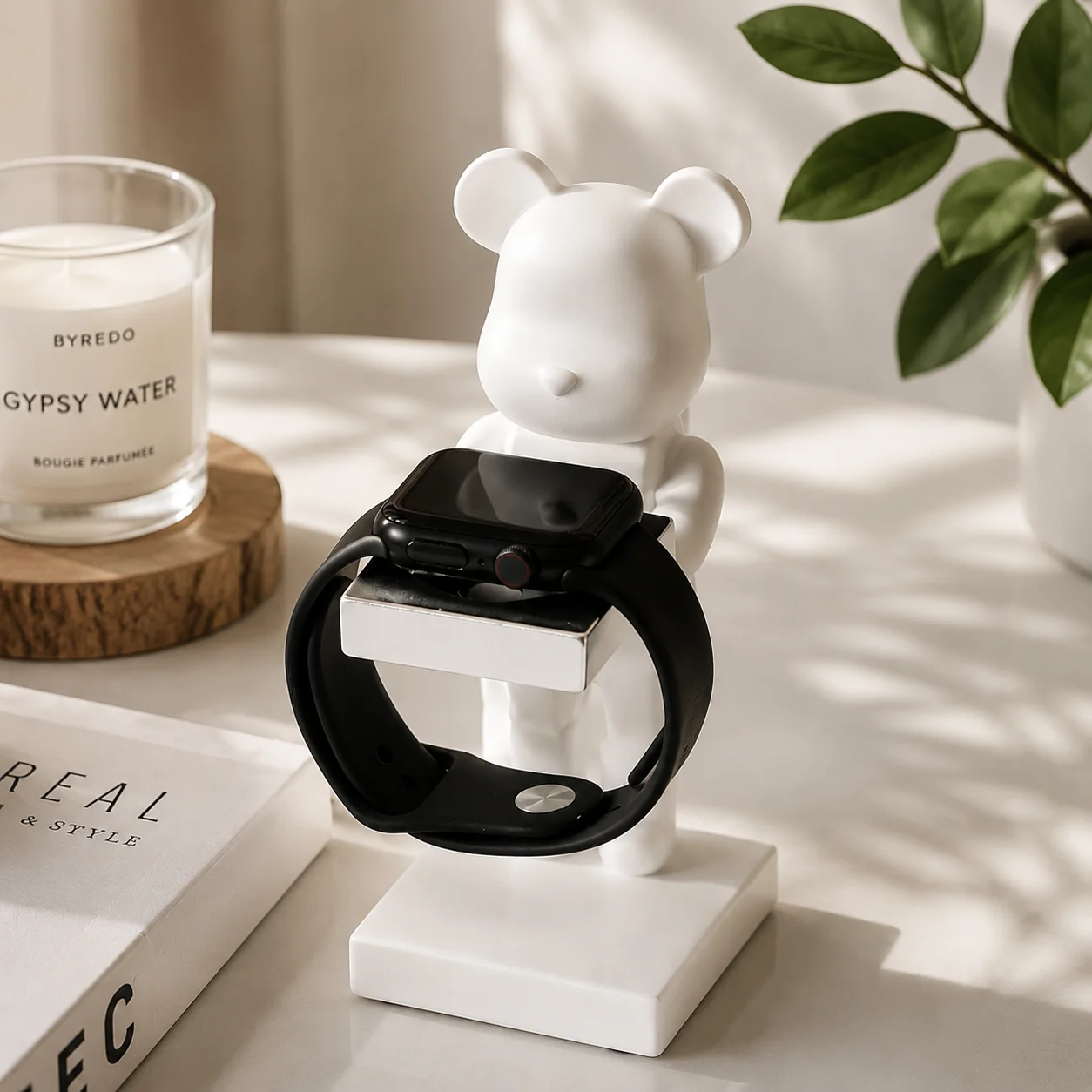 Cute Bear Watch Stand Holder, Kawaii Desk Decor Display Rack for Smart Watch & Jewelry, Aesthetic Home Office Organizer Gift