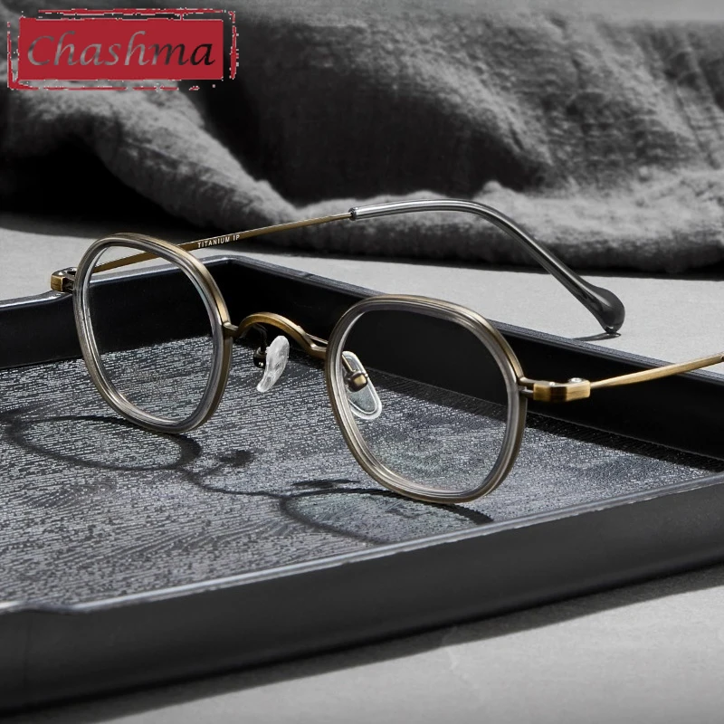 

Chashma Prescription Glasses Pure Titanium Small Round Rim Eyeglasses Frames Men Women Optical Eyewear for Reading Recipes Lens