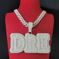 Custom Whole Piece Glossy Solid Back Personalized Big Baguettecz Letter Pendant Charms Name Necklace Cuban Chain Hip Hop Jewelry