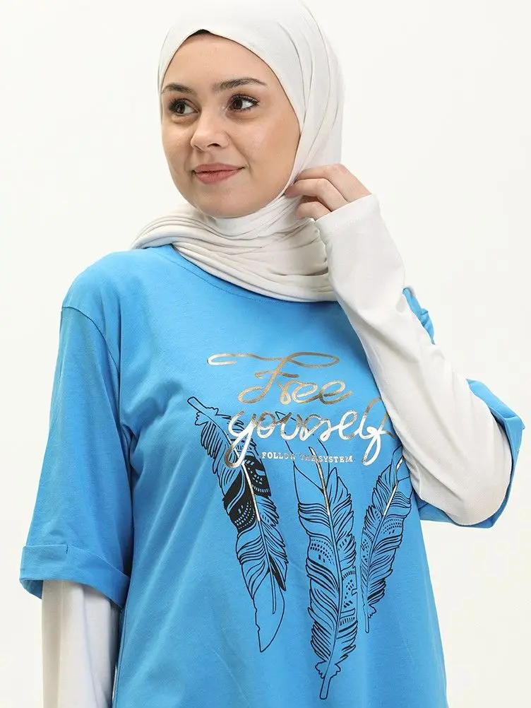 Free Yourself Printed Tshirt Plain Long Sleeve Cotton Sweatshirt The Second 40% Off Zero Collar Summer Muslim Women Sweatproof