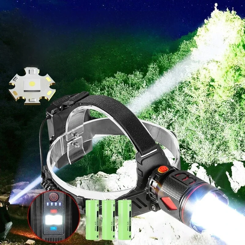 Ultra Powerful Rechargeable Headlamp White Laser Long Range 6000M Zoom Head Flashlight 18650 High Power Fishing Working Lantern