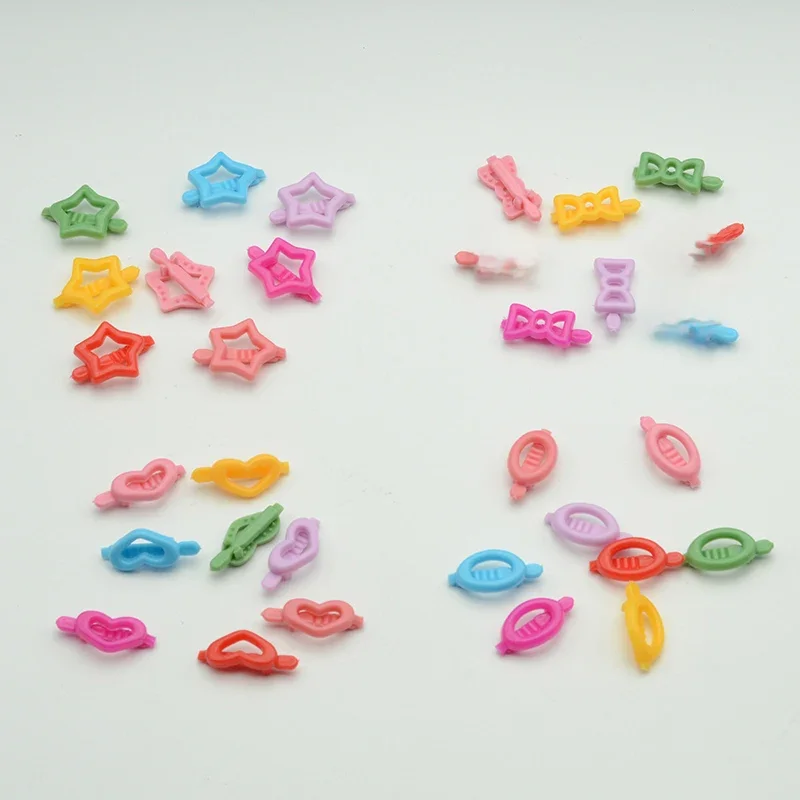 100 sztuk słodkie kolorowe serce plastikowe boczne spinki dzieci dziewczyny motyl bowhair spinki akcesoria do włosów żaba łuki klamry do włosów — zdjęcie 2