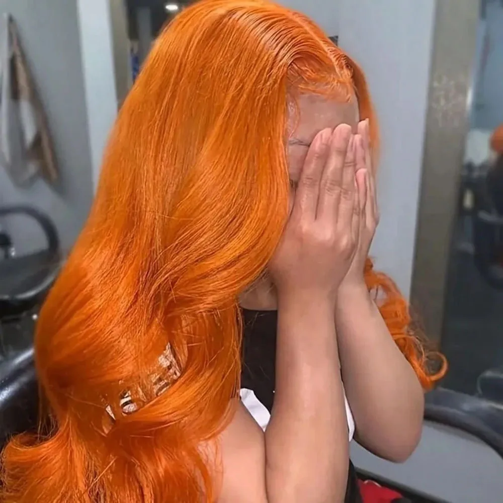 

Рыжий парик фронта шнурка Человеческие волосы Объемная волна 13X4 Парики фронта шнурка Человеческие волосы Предварительно выщипанные HD Фронтальная плотность 200 Бесклеевые # 350