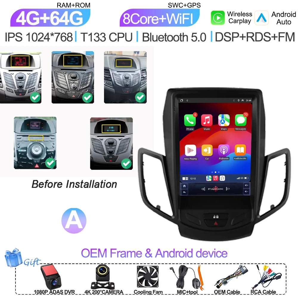 9,7 Inch Android 16 autoradio multimediaspeler navigatie stereo GPS scherm 2din 5G Wifi voor Ford Fiesta Mk7 2009-2016