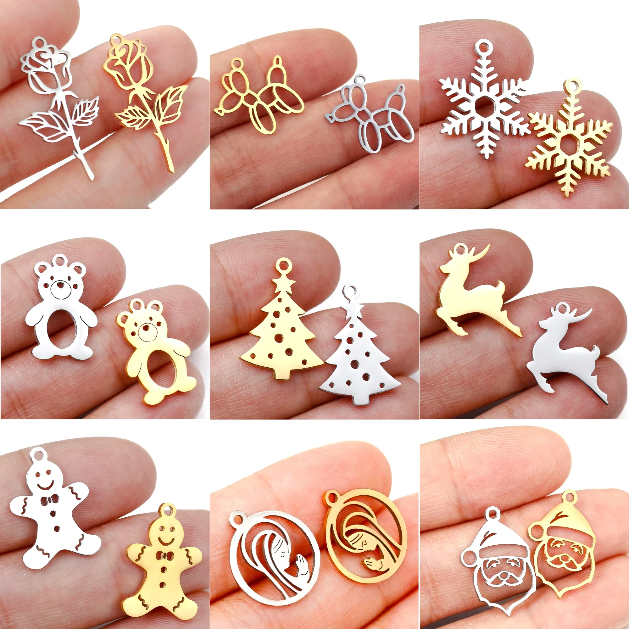 5 sztuk płatek śniegu/dziewica maryja/anioł/balon pies Charms ze stali nierdzewnej motyw bożonarodzeniowy wisiorki DIY Handmade Craft tworzenia biżuterii — zdjęcie 2