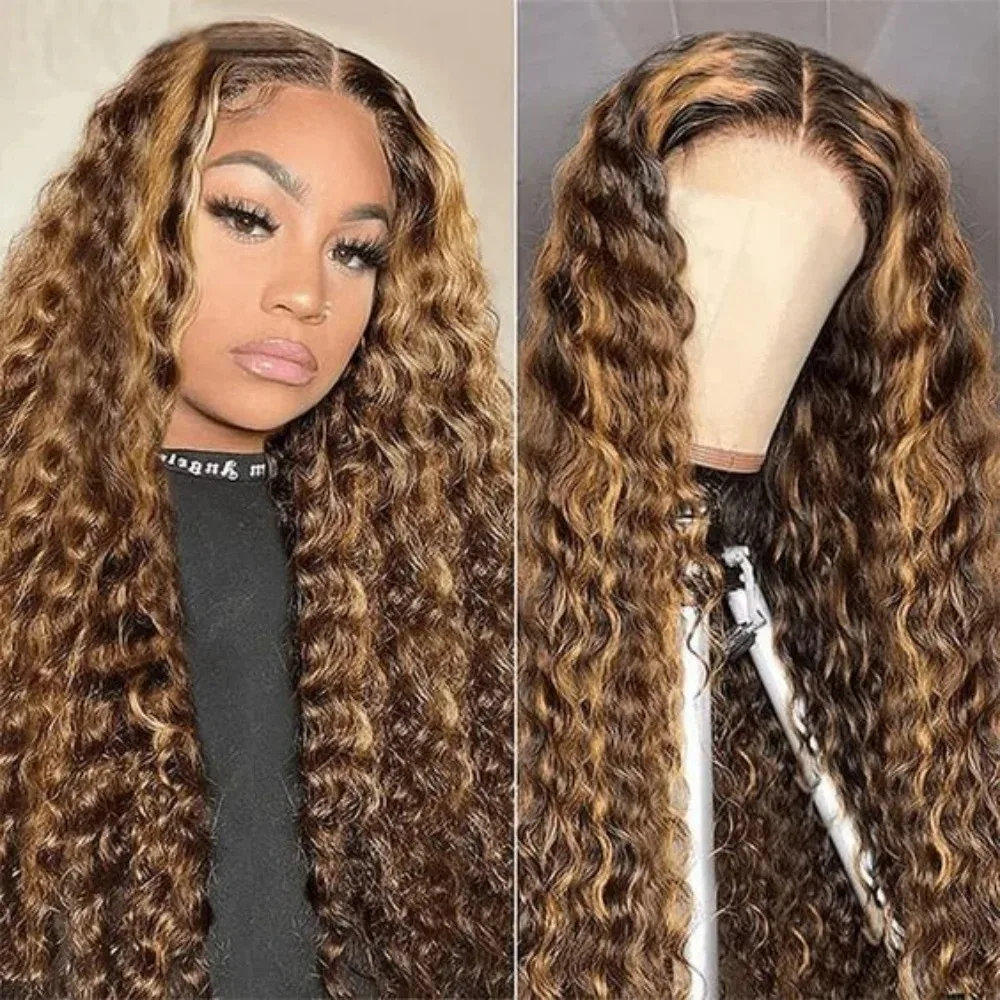 Ombre Highlight Lace Front Remy Curly Wig Transparent 13x4 13x6 Colored Deep Water Wave HD Lace Frontal 220 Density 30 Inch Wigs