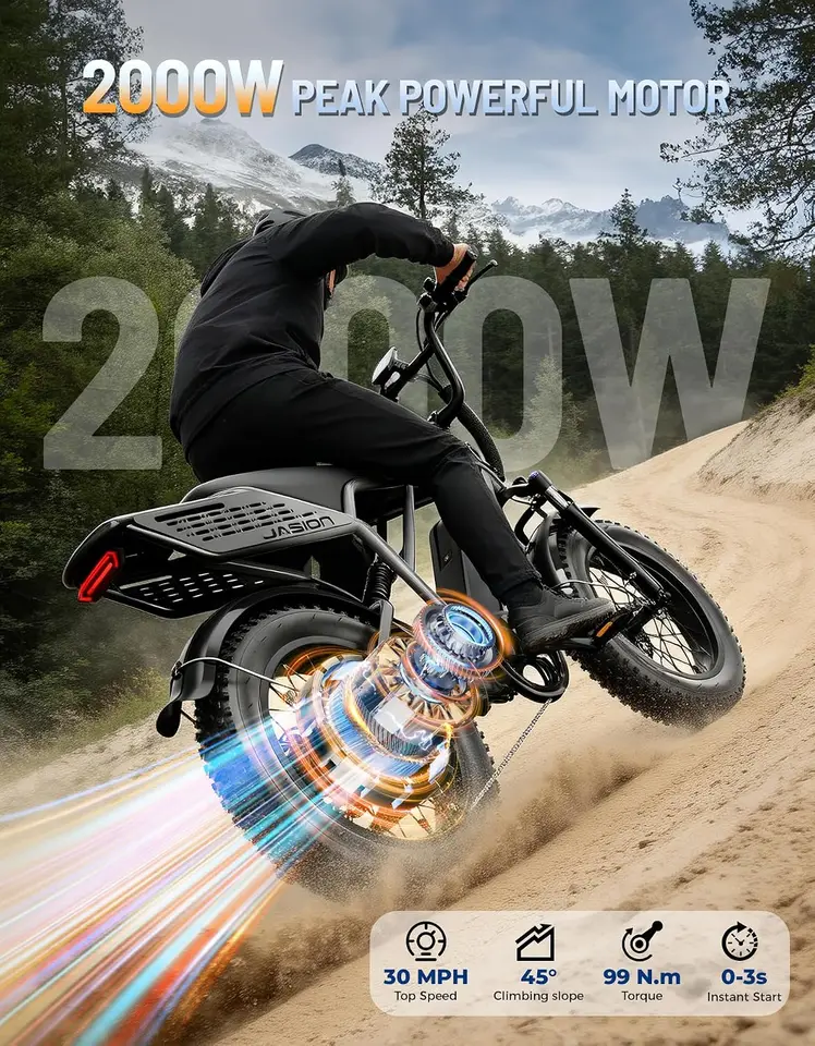Jasion Electric Bike, 70-Mile Range, Fat Tire 48V 13Ah Removable Battery, E bike, 5 Riding Modes, 7-Speed, Full Suspension, IPX6, for Commuters, Beaches, Weekends image 2