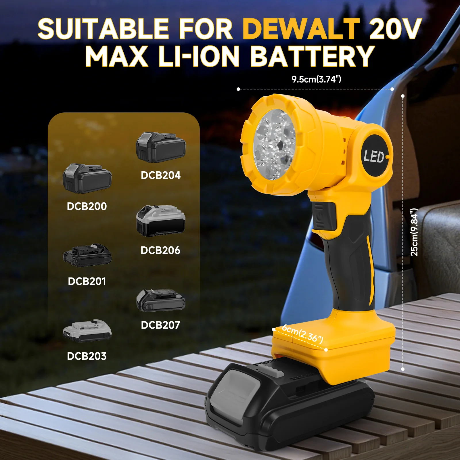Cordless LED Work Light for Dewalt 20V Battery 10W 500LM 2 Lighting Mode Portable Outdoors Flood Lighting (No Battery)