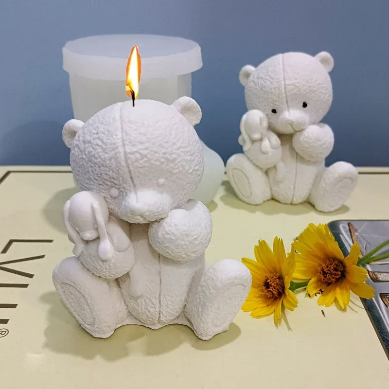 3D Bear Hug Toy Silikonowa forma do świec DIY Cartoon Bear Soap Plaster Resin Making Tool Handmade Chocolate Ice Cube Baking Supplies — zdjęcie 2