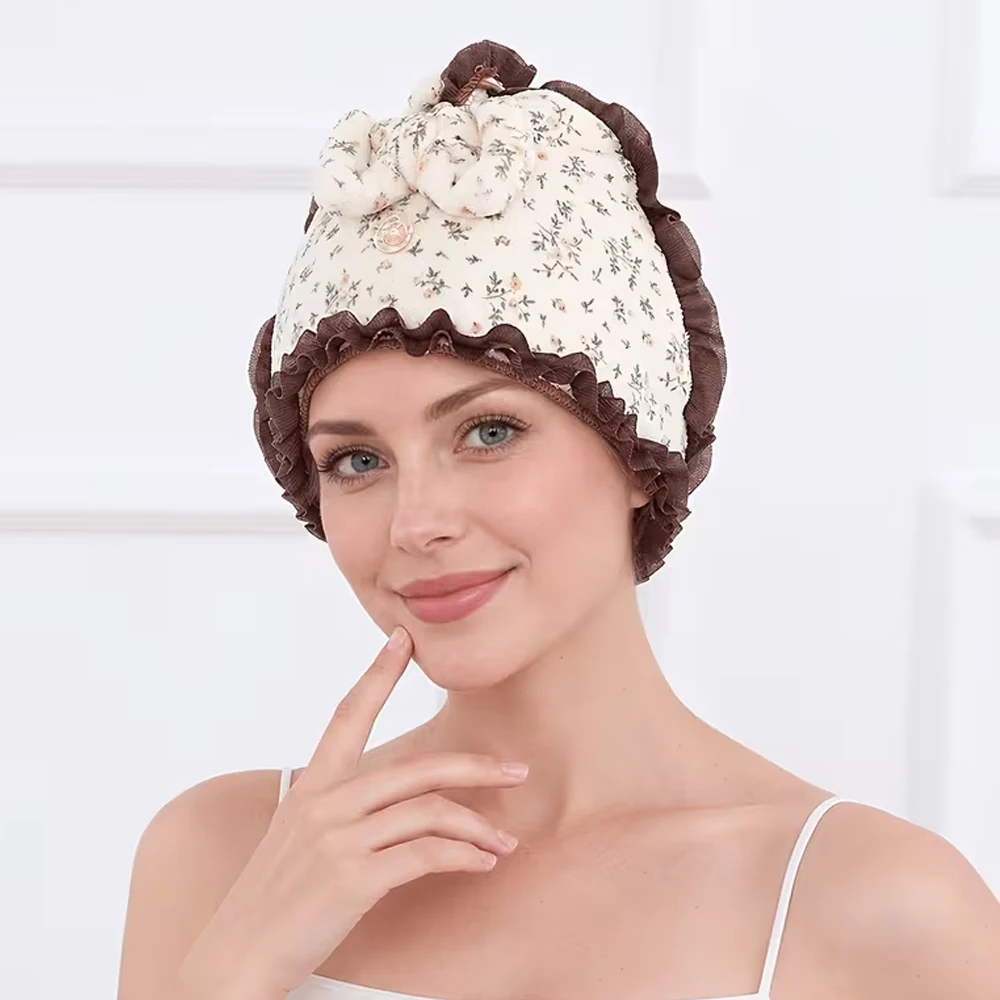 1 Piece Women's Coral Fleece Floral Bowknot Ruffled Hair Towel, Highly Absorbent Hair Drying Towel, Quick-Drying Shower Cap Head Wrap, Suitable for Women, Soft and Comfortable Shampoo Cap, Super Absorbent Women's Head Wrap, Home and Travel Bathroom Supplies, Christmas Gift, Ideal Holiday Gift