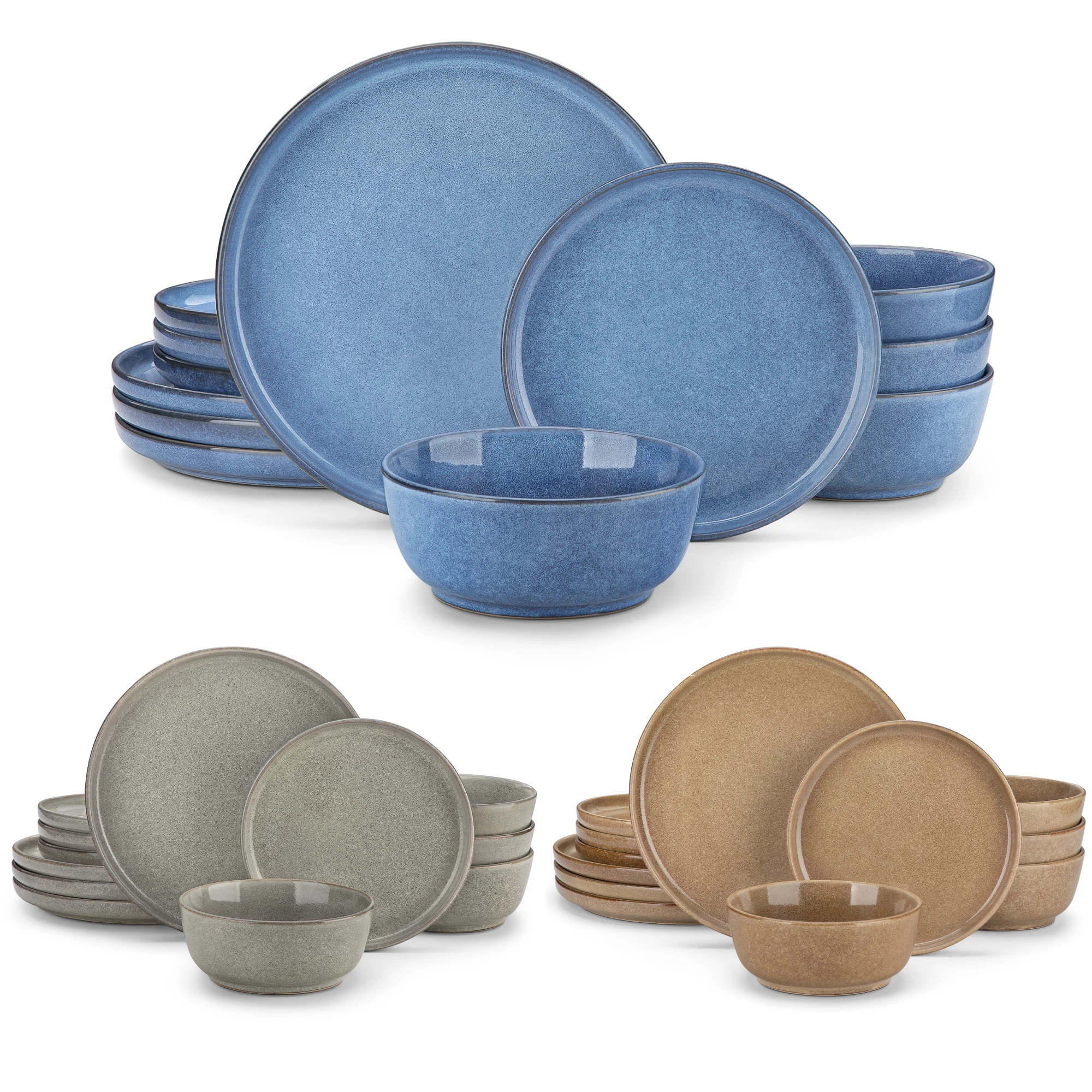Vancasso 12/24-teiliges Steinzeug-Geschirrset Modernes Geschirrset mit reflektierender Glasur, inklusive 4 Speisetellern/Desserttellern/Schalen