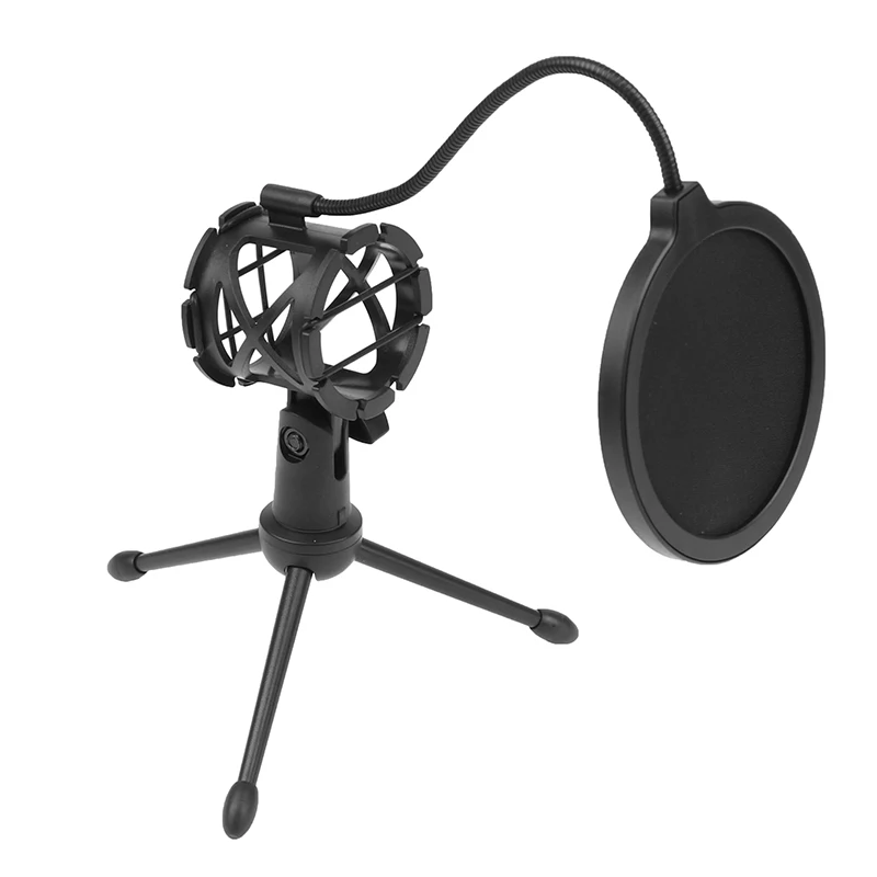 Desktop-Mikrofonstativ, Höhenverstellbar, für Computer-Aufnahmen und Live-Streaming, Inklusive Windschutz und Pop-Filter-Set