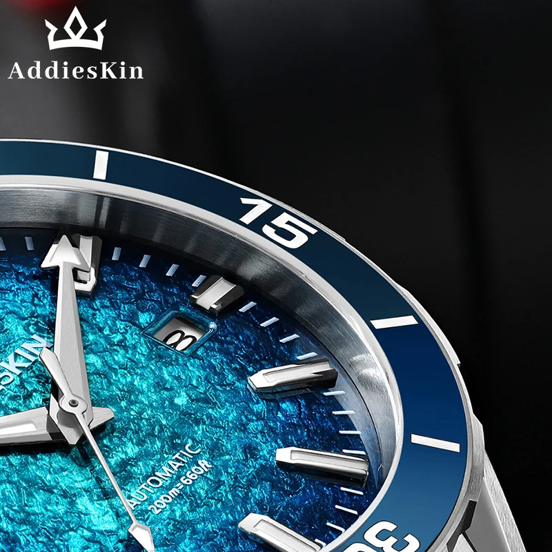 AddiesKin K005 Men's Luxury Automatic Watch Colorful Gradient Dial 3D Raised Texture Ceramic Bezel Miyota 9015 Sapphire Crystal
