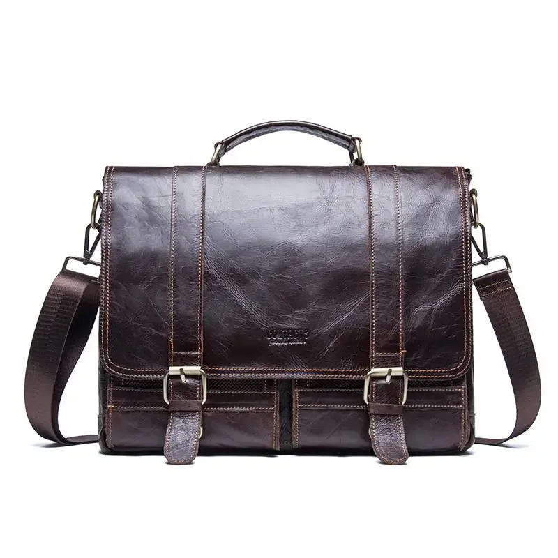 CONTACT'S teczka męska skórzana torebka biznesowa Laptop Casual bardzo duże torby na ramię Vintage Messenger torby luksusowe Bolsas — zdjęcie 2