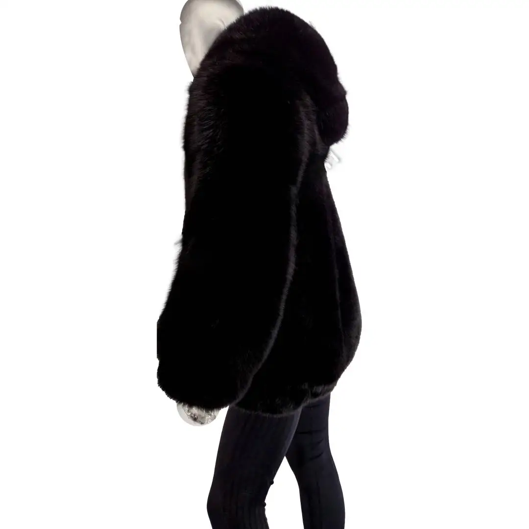 Fashion Black Genuine Fox Fur Jacket Wholeskin High Street Man Natural Fox Fur Jackets with Hood Thick Warm Man Fur Overcoats