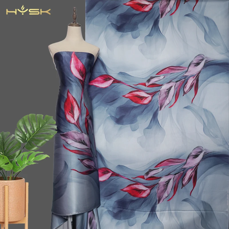 HYSK large Floral Pattern pure natural Silk Satin charmeuse print Fabric DIY for Cheongsam Costume Sewing Patchwork Gown Skirt