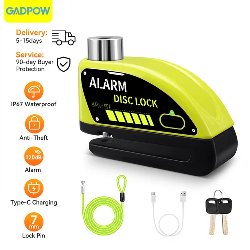 Candado recargable Bloomoto para alarma de motocicleta, bloqueo de disco, alarma antirrobo de 130db para alarma de motocicleta y bicicleta para Moto