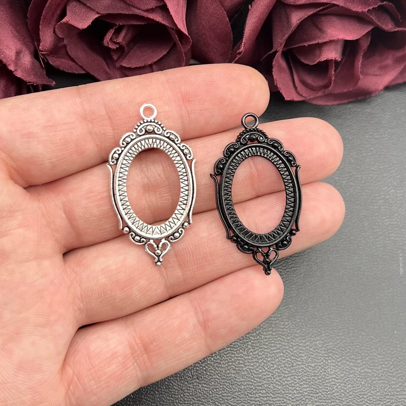 5pcs New Fashion 25*18mm Inner Size Silver Black Color Classic Oval Flower Style Cabochon Base Setting Charms Pendant