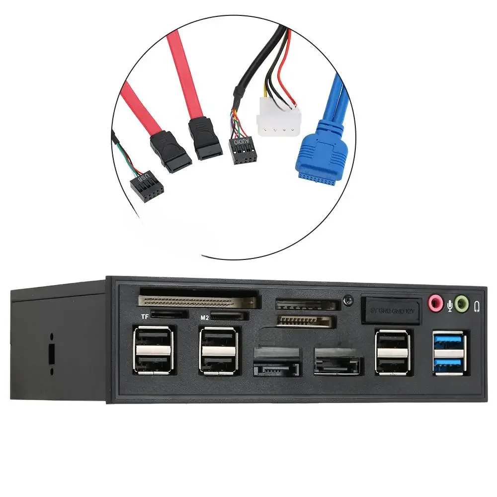 Wielofunkcyjny USB 3.0 Hub eSATA SATA Port wewnętrzny czytnik kart PC Media Panel przedni Audio dla kart pamięci SD MS CF TF M2 MMC — zdjęcie produktu 7