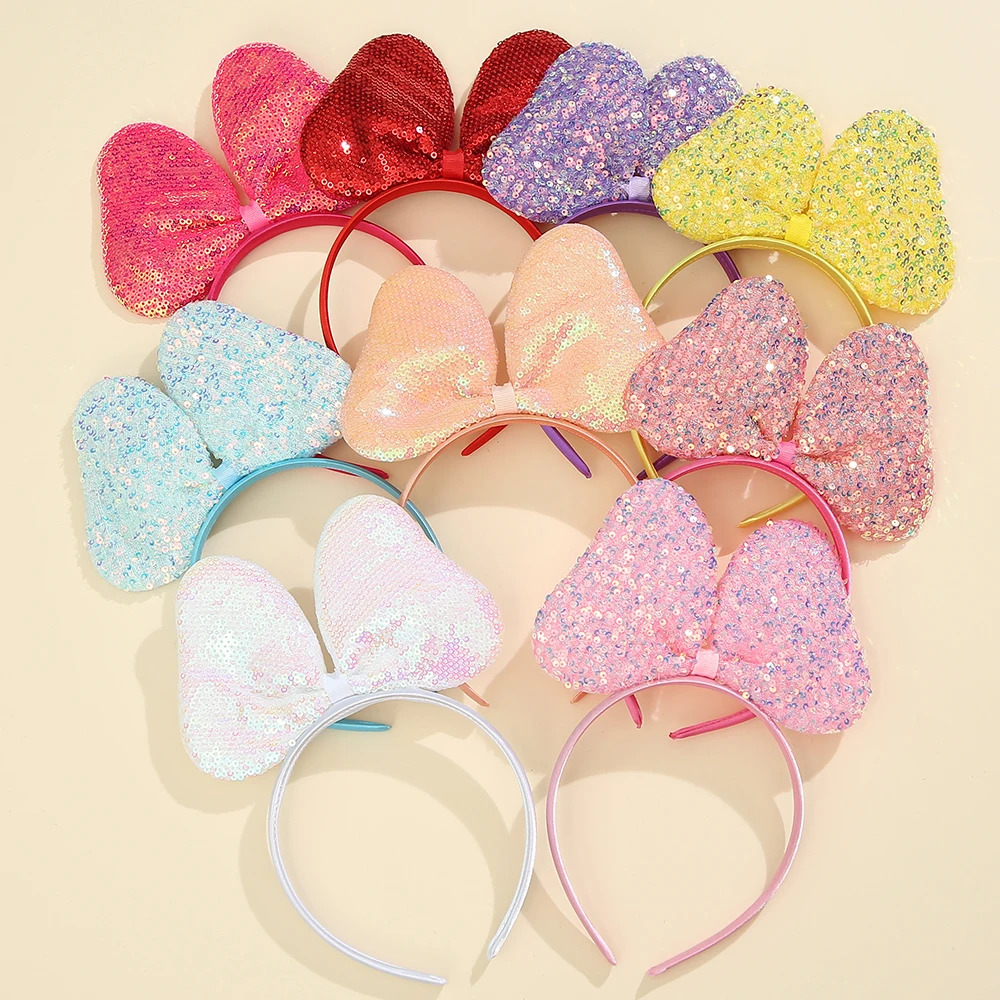 Big Glitter Bow Headband for Girls Red Sequin Bowknot Hair Bands Halloween Christmas Party Cosplay Costume Gifts for Teen Women