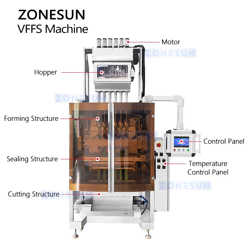 Zonesun ZS-FSFM6 bustina macchina imballatrice forma verticale riempimento sigillo macchina sacchetto di plastica sigillatrice coclea Filler