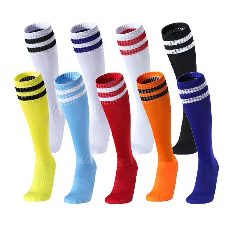 Chaussettes de Football à rayures blanches et noires pour hommes, adolescents, enfants, garçons, au-dessus du mollet, Baseball, Rugby, athlétiques, femmes et filles