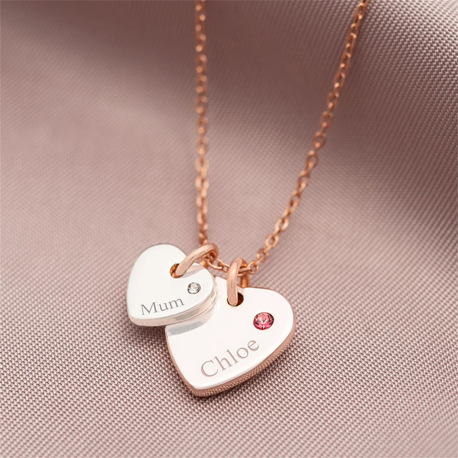 

925 Sterling Silver Heart Birthstone Necklace Couples Birthstone Heart Personalised Name Necklace Laser Engraved Name Pendant