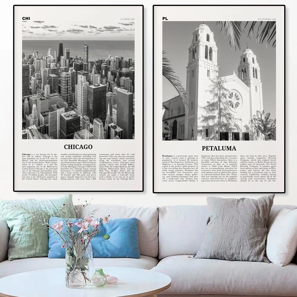 

City Landscape Poster New York London Paris Wall Art Prints Black and White Skyline Picture Canvas Paintings Home Room Decor