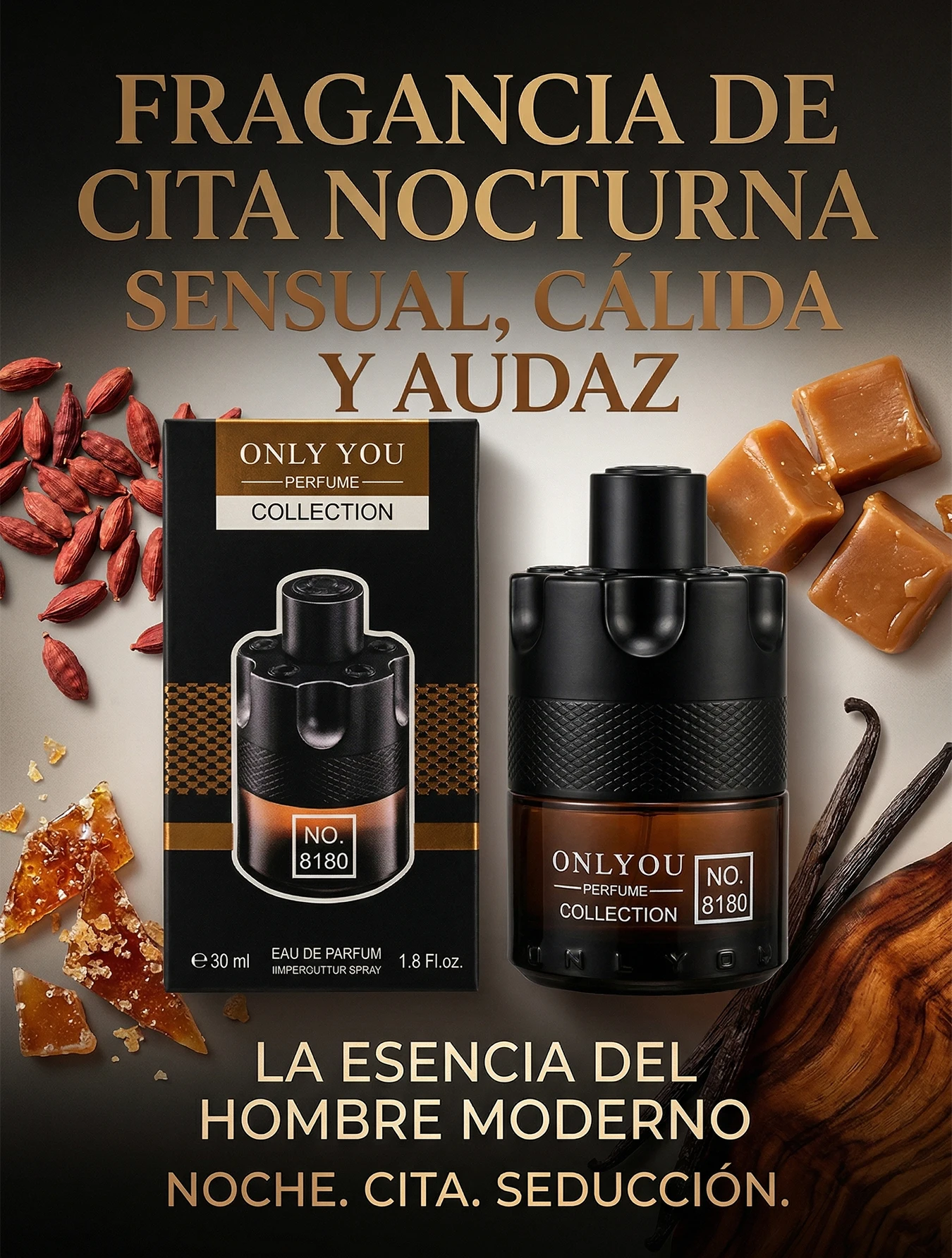 Perfume Hombre Only You 8180 Fragancia De Noche Aroma De Cardamomo Y Toffee 30ml Loción Masculina Sexy Forma De Revólver Esencia Para Cita Y Conquista Fragancia De Caballero Cálida Y Duradera Con Notas De Vainilla