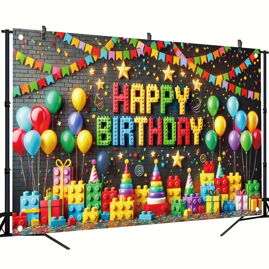 Bunte Baustein-Themen Geburtstagsparty-Dekorationen Hintergrund Lustiger Fotohintergrund Fotografie-Requisiten Zubehör – Detail 4