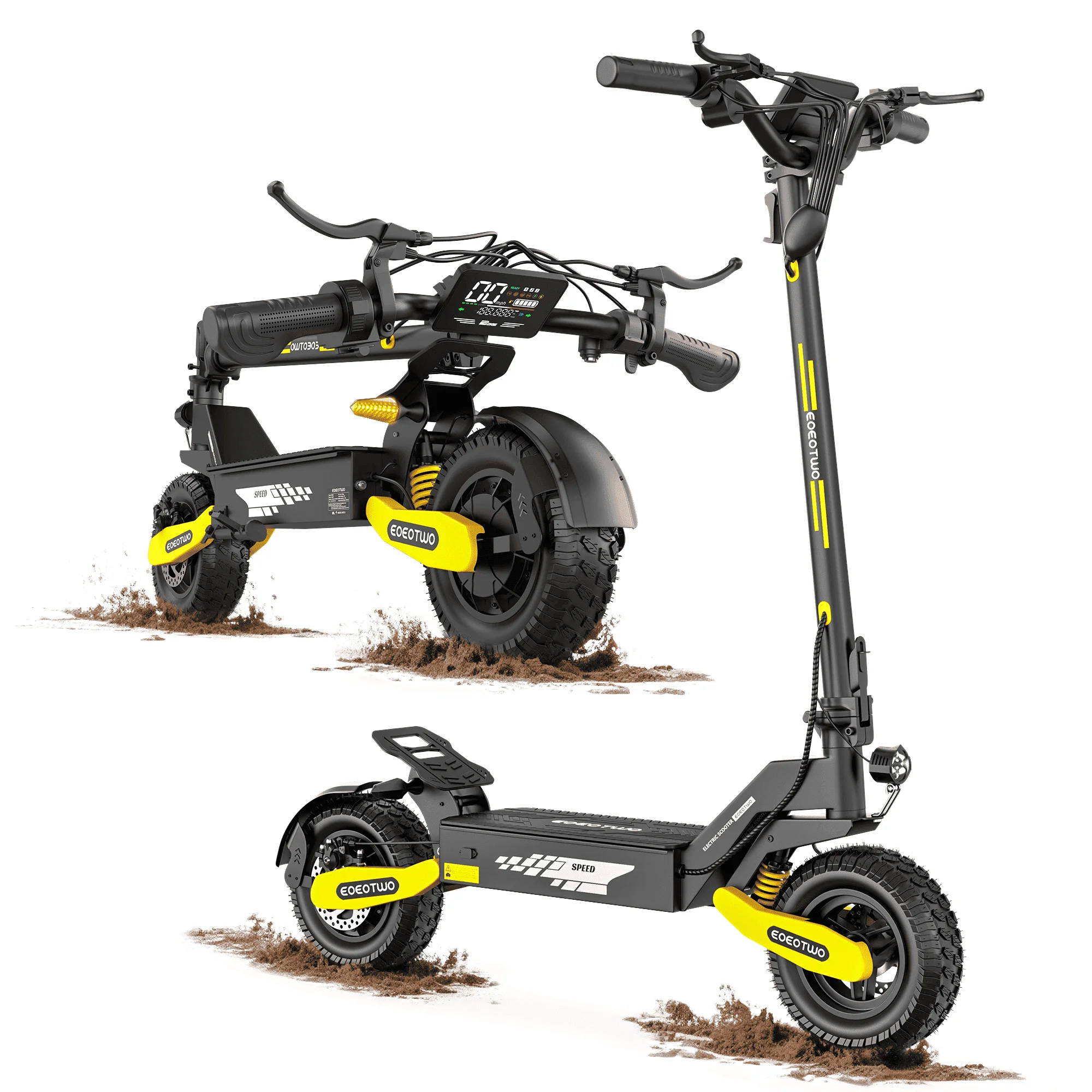 

Электросамокат внедорожный 1200 Вт для взрослых, 48 В, большой запас хода, скорость 30 миль/ч, бескамерные шины 11 дюймов, складной.