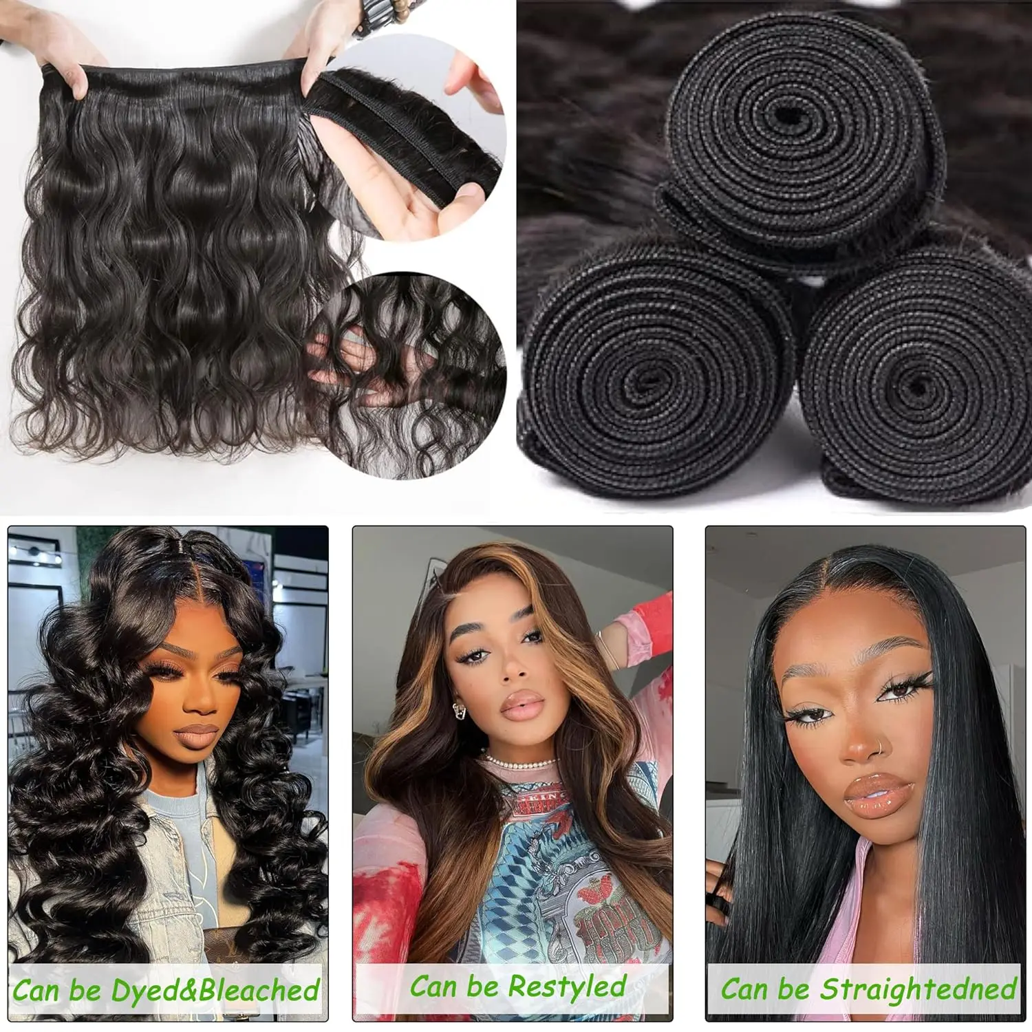 ​Body Wave Human Hair Bundles Remy Brazilian Weave Extensions Double Weft 100% Remy Hair Bundles Body Weave Natural Black Bundle