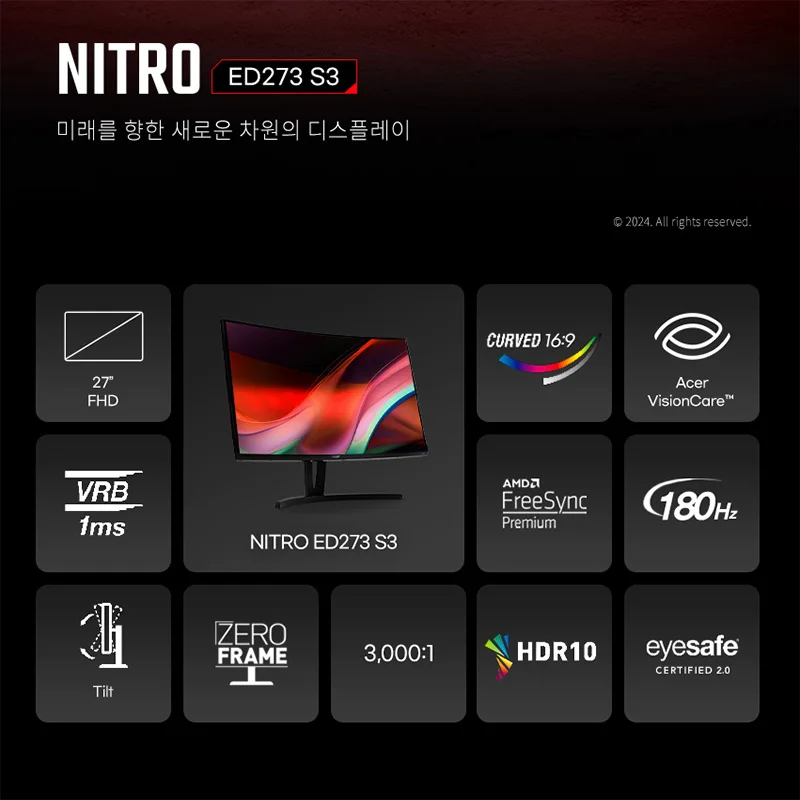 [Hansung] Acer ACER NITRO ED273 S3 FHD 180Hz 1500R 27 Inch Curved Gaming Monitor (Fit-free)