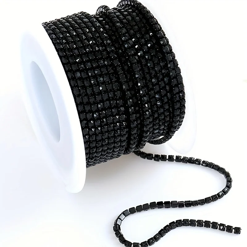 10Yards/roll Jet Black Rhinestones Chain Black Base SS6 SS8 SS12 SS16  Sew-On Glue-On For Clothes Garment Accessories trim Chain