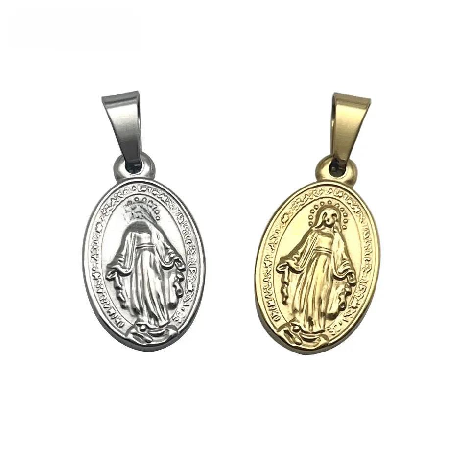 ACEROLL Pendentif ovale catholique en acier inoxydable, médaille miraculeuse pour la chrétienne sainte marie