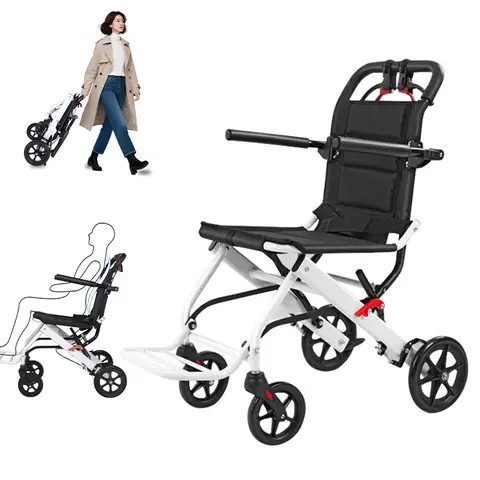 Lightweight folding wheelchair for the elderly, folding travel wheelchair, safe and stable carbon steel wheelchair