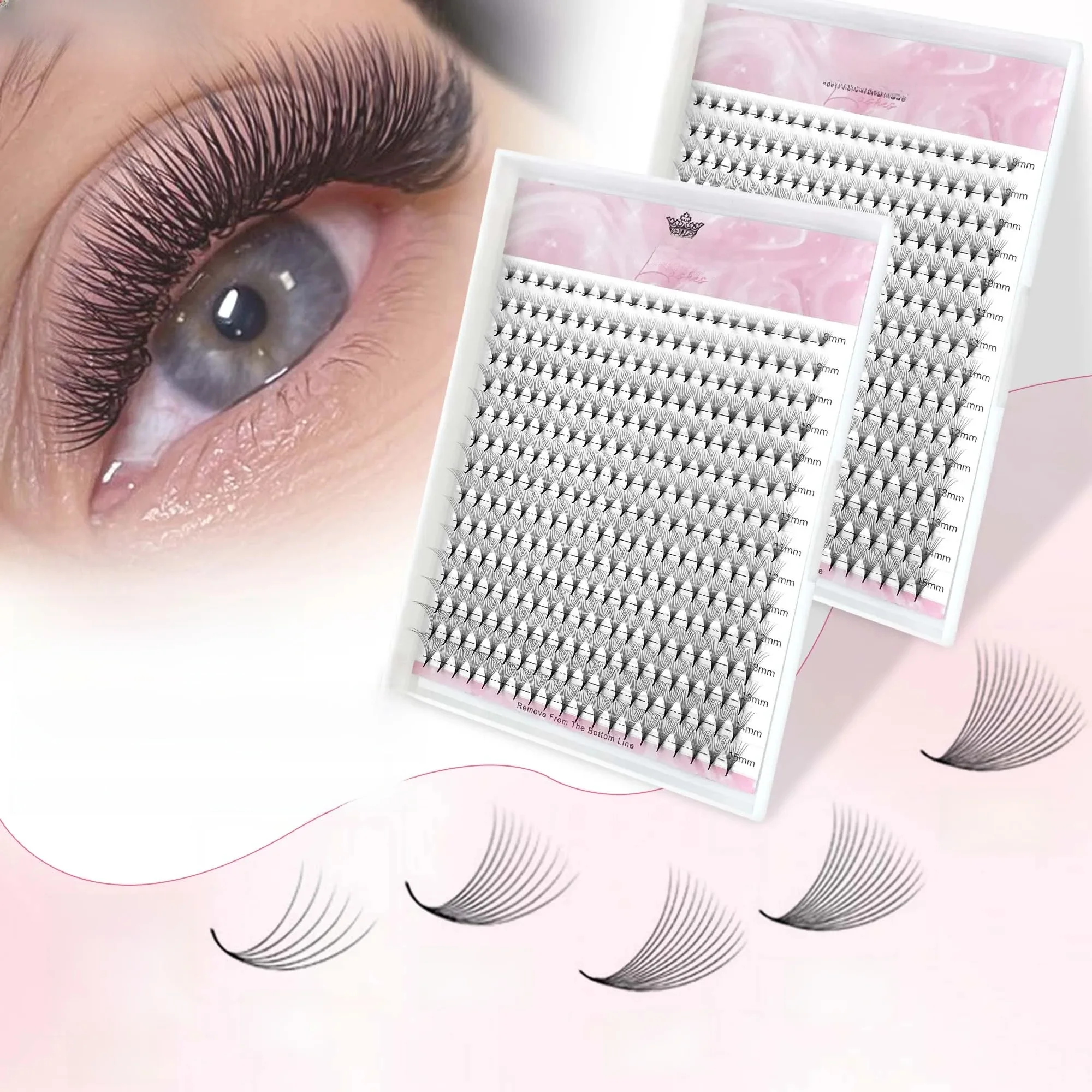 CoMango 300 Stück vorgefertigte Volumenfächer 3D/6D/10D/12D/14D/16D 0,05/0,07 mm weiche, leichte Wispy Wimpernverlängerungen Mix Tray