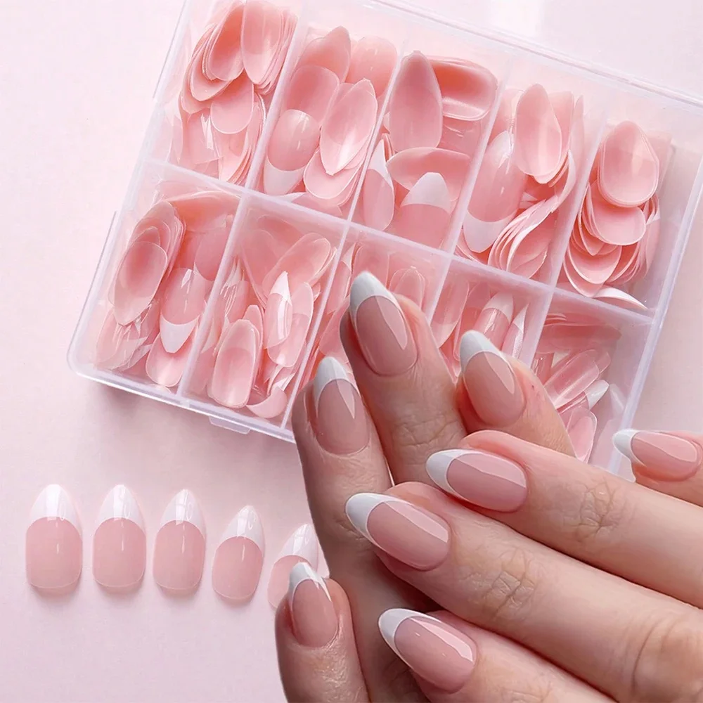 120/150/360 pièces amande rose français presse sur ongles brillant amande fini faux ongles conseils couverture complète manucure française ongles conseils