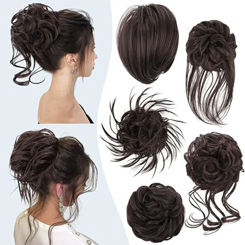 

Набор из 5 накладных прядей для создания объемного пучка, женская резинка для хвоста, набор аксессуаров для волос с эластичной резинкой