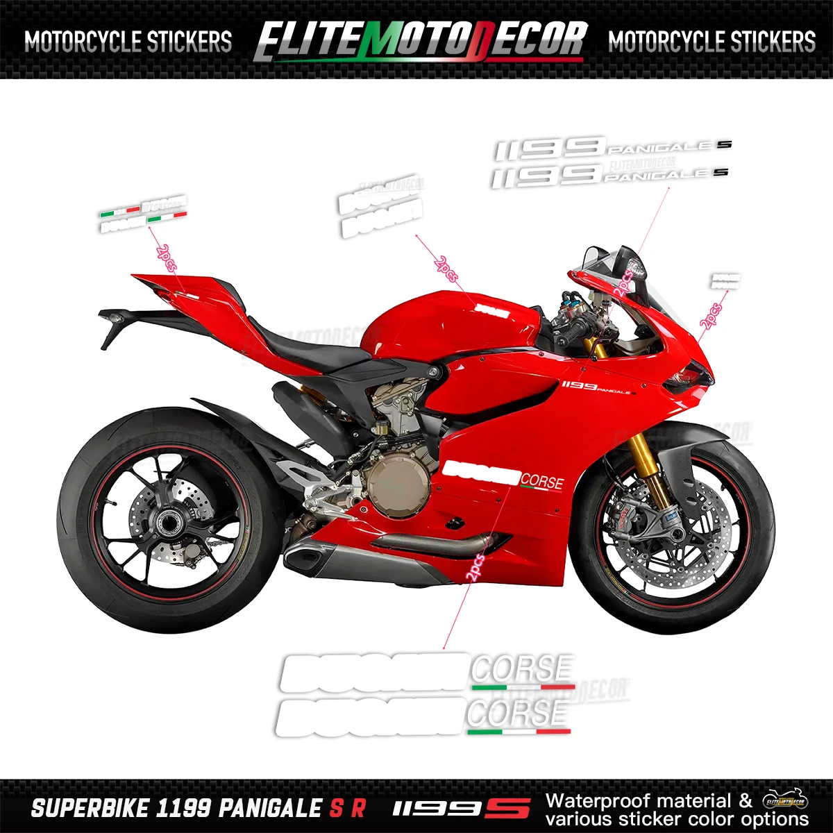 

For Ducati 1199 Panigale S R Full Fairing Shell Decal Sticker Tricolor Design Logo Corse 1199sMotorcycle Lower Fairing Sticker