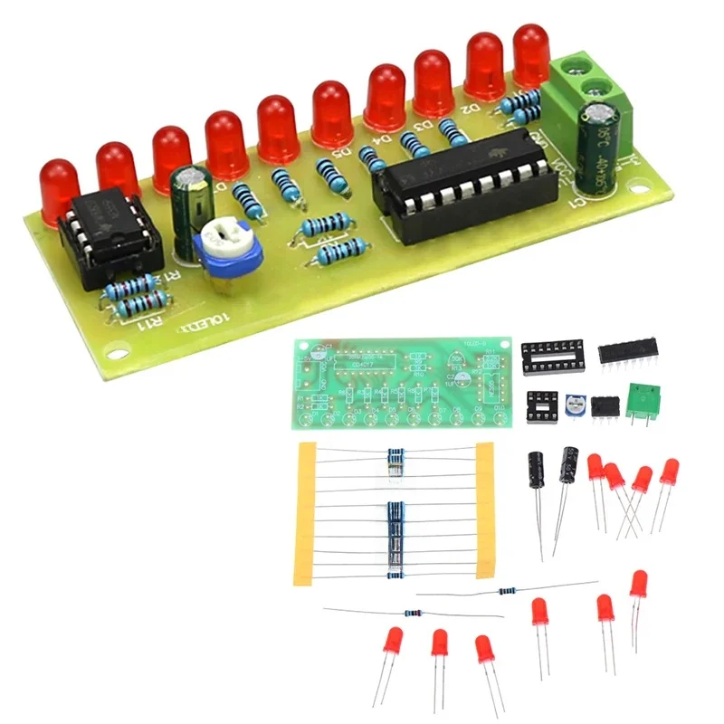 LED Light Chaser woda płynąca światło LED elektroniczne zestawy do samodzielnego wykonania moduł NE555 + CD4017 sterownik zasilany wodą NE555 obwód czerwony — zdjęcie 2