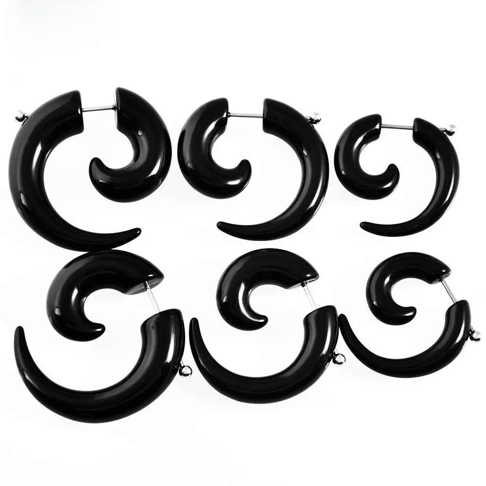 1 para mężczyzn kobiety moda nowe fałszywe spiralne ucho stożki ślimakowe ucho rozszerzacze czarne 3mm 4mm 5mm 6mm 8mm biżuteria do ciała zatyczki do uszu pircing — zdjęcie 2