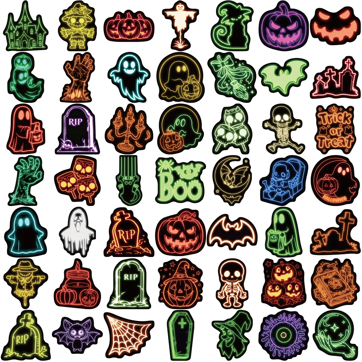 50 قطعة من ملصقات الكتابة على الجدران النيون للهالوين لتزيين الكمبيوتر المحمول والأمتعة وحقيبة الهاتف وزجاجة المياه وملصقات الجيتار المقاومة للماء #6