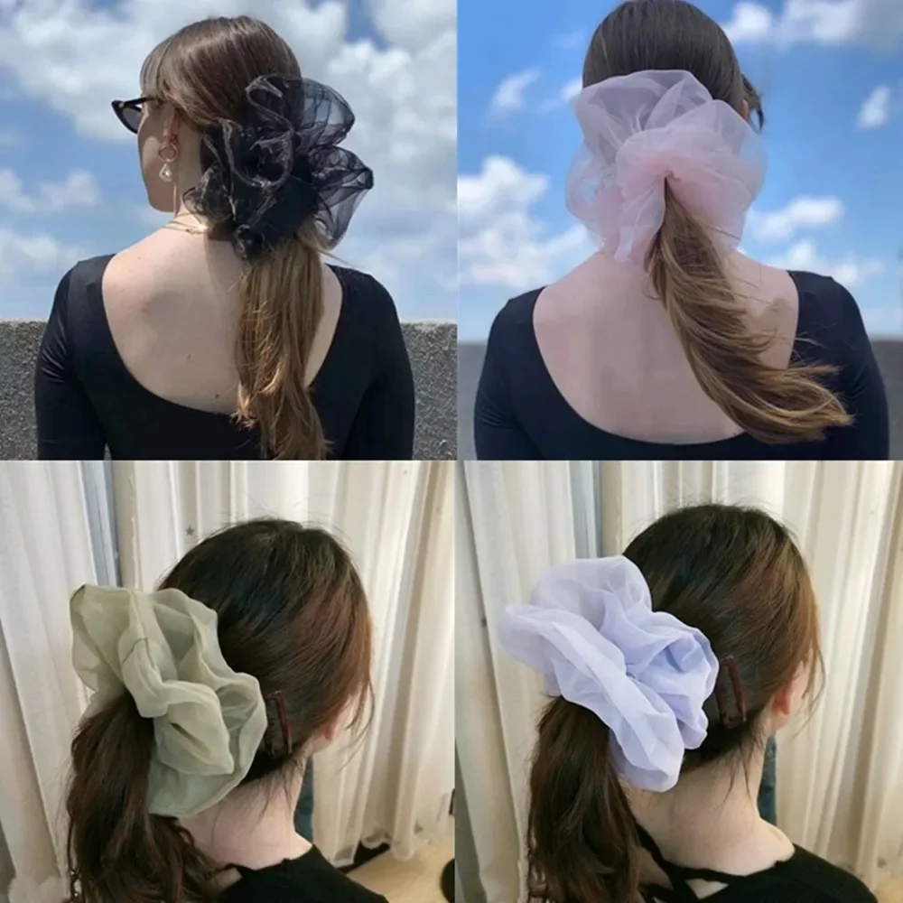 2020 koreański Big Size Organza gumki do włosów dla kobiet elastyczne gumki do włosów dziewczyna nakrycia głowy kucyk Holder opaska do włosów akcesoria do włosów — zdjęcie 2