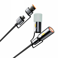 Multi Charging Cable With Flameless Lighter for Camping & Light 5 in 1 Braided USB C Cable PD 60W TypeC Fast Phone Charging Cord