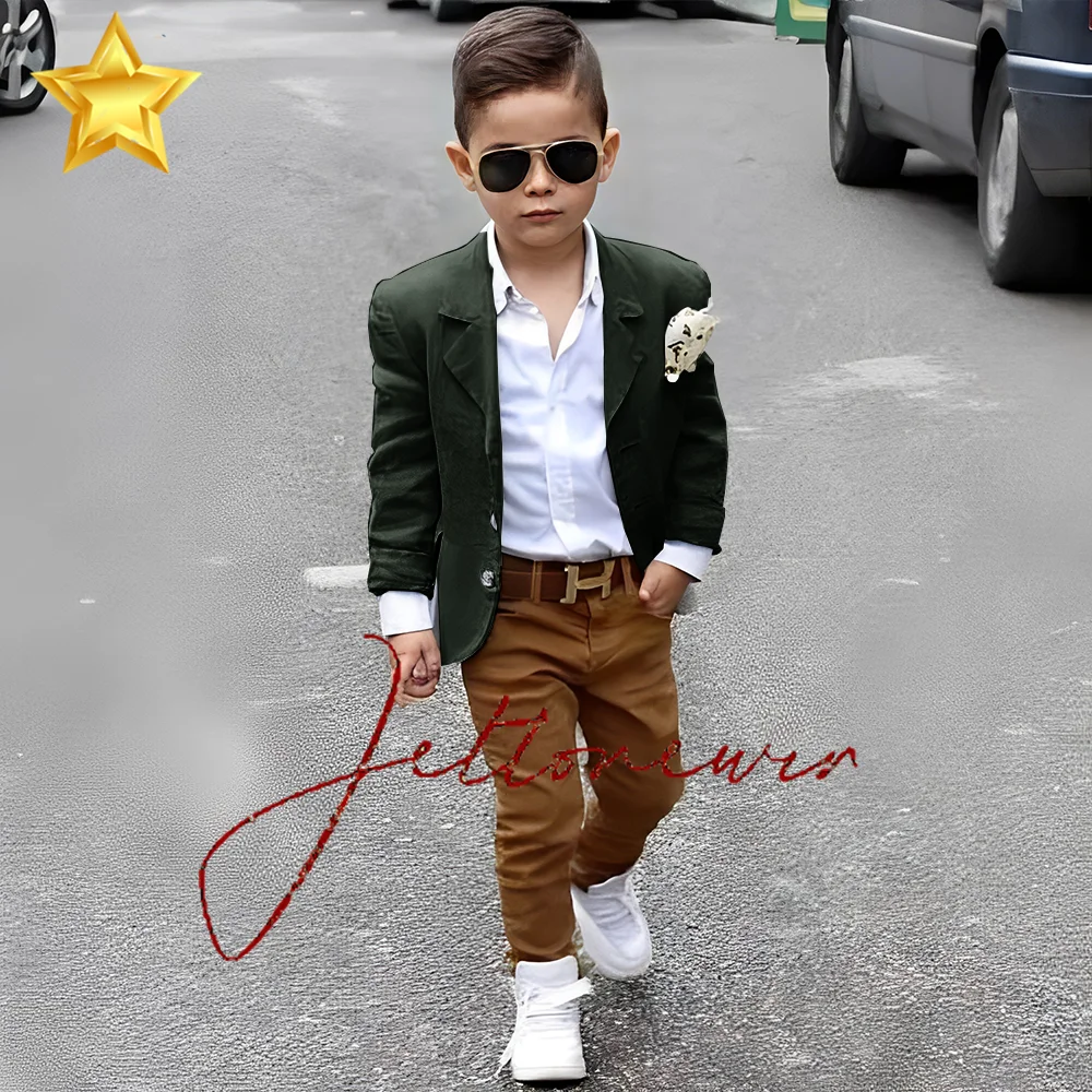 Summer Linen Boys Suit Gray Jacket Pants 2 Piece Casual Kids Blazer 2-16 Years Old Custom Color Wedding Tuxedo